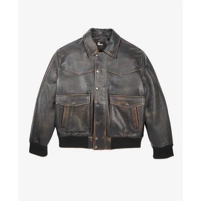 Chaqueta de cuero marrón de gran tamaño con bolsillo con solapa The Kooples para hombre talla XL PRECIO DE VENTA SUGERIDO POR EL FABRICANTE $1015 Foto 1 de 4