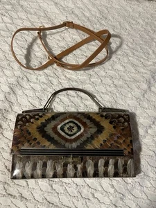 Rare Vintage 60s Korean Feather Clutch Lucky Bag 6" x 10" - Picture 1 of 7