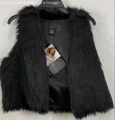 Colete IMAN Feminino Preto de Pele Sintética Sem Mangas Frente Aberta Tamanho Pequeno Novo com etiquetas - Imagem 1 de 3