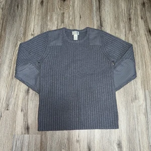 Vintage LL Bean Merino Wool Sweater Size Small Shoulder Elbow Patches Gray - Picture 1 of 6