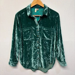 Pilcro Anthropologie grün Samt geknöpft Shirt Top Bluse Größe Small D046-10 - Bild 1 von 15