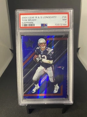 2004 Tom Brady Leaf Rookies & Stars Longevity Sapphire 113/199 PSA 7 *POP 3* - Image 1 of 2