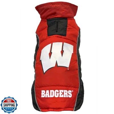 Pets First Collegiate Wisconsin Badgers Puffer Vest for Dogs and Cats. Size M - Image 1 of 4