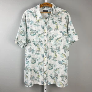 Eddie Bauer Linen Blend Shirt Mens 2XLT Fishing Theme Outdoors Short Sleeve - Picture 1 of 8