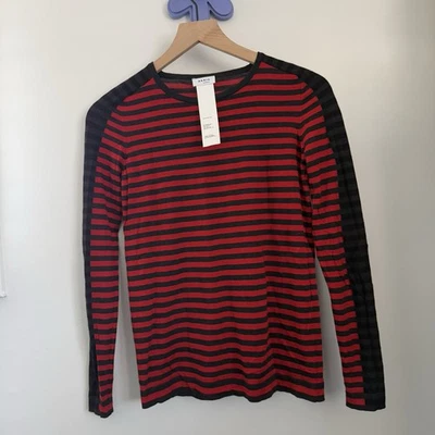 Camiseta Akris Punto US 2 Roja Negra Rayas Manga Larga Lana Grunge Emo Cuello Redondo Foto 1 de 4