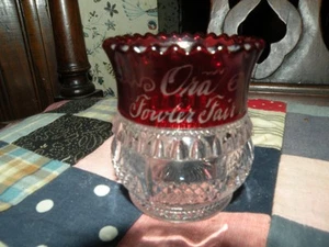 ANTIQUE EAPG RUBY FLASH TARENTUM GLASS COLUMBIA TOOTHPICK HOLDER ENGRAVED - Picture 1 of 1