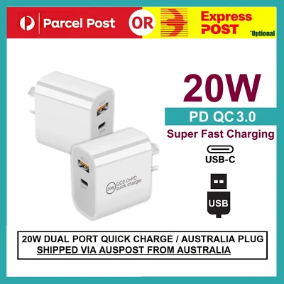 20W Dual Type-C USB-C Fast Wall Charger Power Adapter Plug Cable For iphone ipad - image 1 of 4