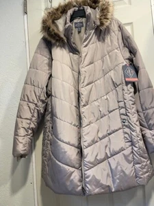 St John's Bay Pearl Taupe faux fur removable hood jacket heavyweight 3X NWT - Picture 1 of 6