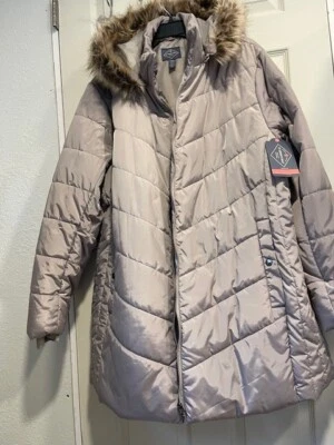 St John's Bay 珍珠灰褐色人造毛皮可拆卸连帽夹克重量级 3X 全新带标签 — 第 1/4 张图片