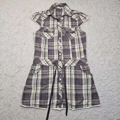 Vestido camisero pequeño Juniors Be Bop verde a cuadros manga corta frontal Foto 1 de 4