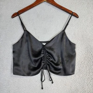 Aritzia Wilfred Verso Cami Top Women's Medium Black Adjustable Strap Ruched Crop - Picture 1 of 10