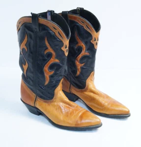 Ladies Dingo Cowboy Boots Black & Orange Congac Flame Cowgirl 7 to 7.5M Western - Picture 1 of 13