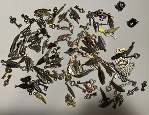 Small Skeleton Keys & Feathers- Jewelry Making Lot gold silver & copper-colored - Picture 1 of 7