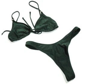 NUEVO AMERICAN EAGLE AERIE MED 2 piezas TRAJE DE BAÑO VERDE OSCURO TANGA PARTE INFERIOR, PARTE SUPERIOR TRIANGULAR - Imagen 1 de 11
