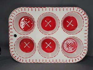 Mud Pie Valentine's Day Red White Ceramic Muffin Pan Homemade - Picture 1 of 8