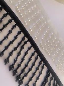 Perlen Perle wie Perlen Quaste Borte 7 cm 3 Zoll Tropfen mit Satin Rand Top x 1 Yard - Bild 1 von 3