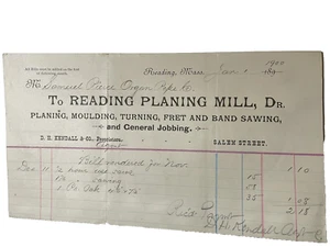 Lesehobelmühle Billhead Pierce Orgel Pfeife Co Reading MA datiert 1900 antik - Bild 1 von 3