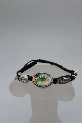 St Jude手链时尚黑绳镀铑奖章镶嵌 — 第 1/4 张图片