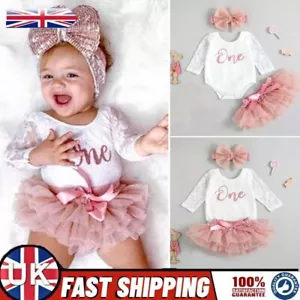 Girls 1st First Birthday Cake Smash Outfit Tutu Personalised Rose Gold Glitter - Picture 1 of 12