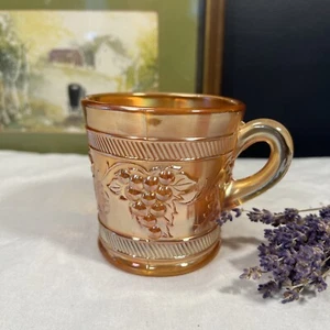 Vintage Dugan Banded Grape And Cable Marigold Carnival Glass Iridescent Mug - Picture 1 of 5
