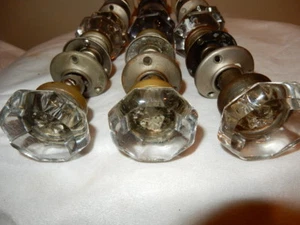 Set Türklinken & Einsteckbeschläge aus geschliffenem Glas antik komplett - Bild 1 von 7