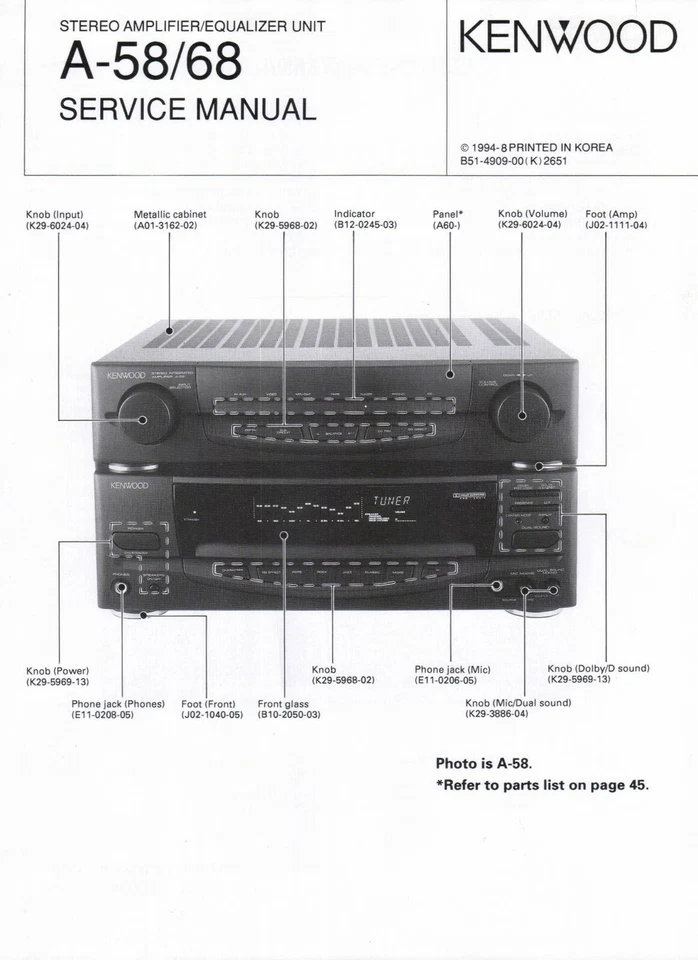 Manuale Di Servizio Per Kenwood A-58, A-68 - Immagine 1 di 1