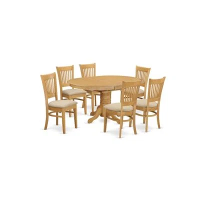 AVVA7-OAK-C 7 Pc Dining set-Dining Table with Leaf and 6 Dinette Chairs. - Image 1 of 4