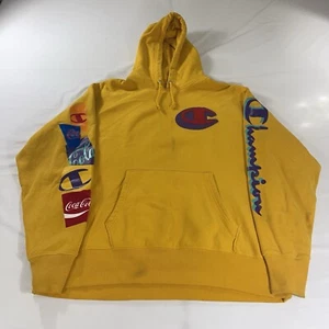 Champion x Coca Cola 2XL Hoodie Sweatshirt Reverse Weave Yellow The Real Thing - Picture 1 of 23