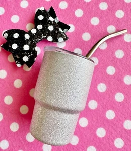 New Silver Glitter MINI 3” Stainless Steel Tumbler Cup Shot Glass Lid Straw 3oz - Picture 1 of 6