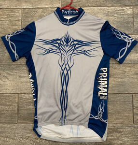 Primal Wear Men's Tattooed Gray And Blue Cycling Jersey Size Medium