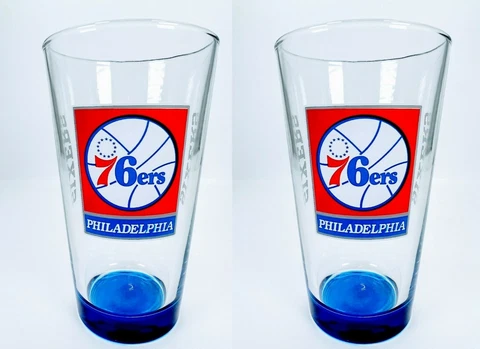 2 Pack NBA Philadelphia 76ers Sixers Pint Beer Glass Cup 16oz Official Licensed Cover