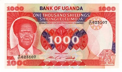 Billete obsoleto 1983 1000 chelines del Banco de Uganda P-23 - sin circular Foto 1 de 2