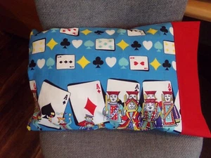 TRAVEL SIZE PILLOWCASE 2 SIDED "A" KING & GUEEN CARDS/RED CUFF 14X20 #0057 - Picture 1 of 4