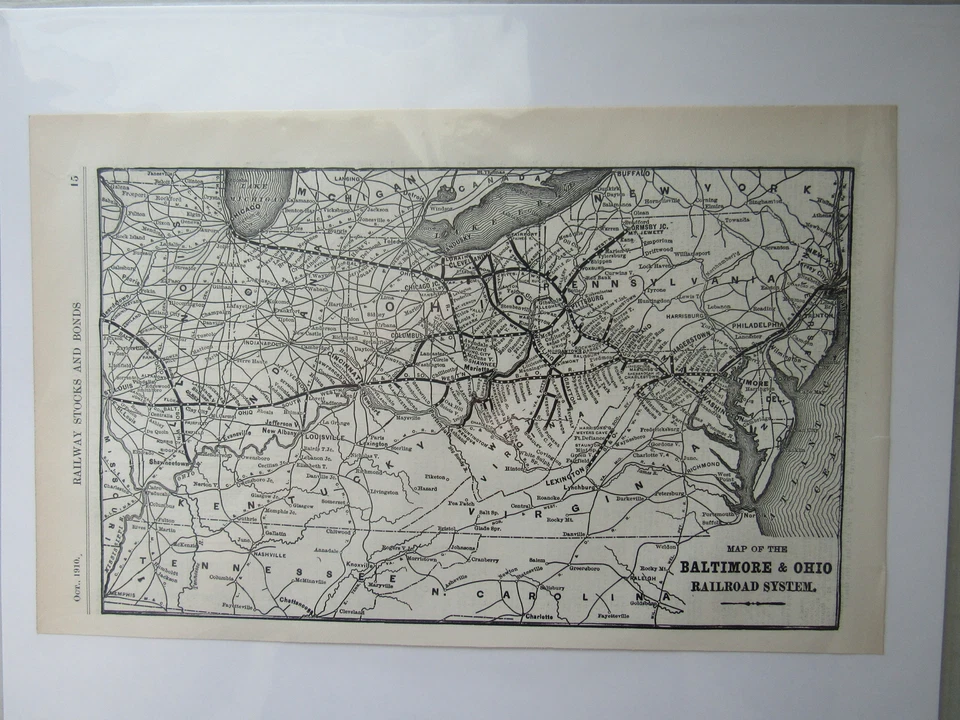 Original Vintage Map of the Baltimore & Ohio Railroad System  ~ 1910 - Image 1 of 1