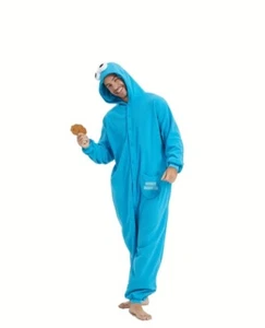 Cookie Monster Adult Jumpsuit One Piece Sleeper Costume Size XL - Picture 1 of 11