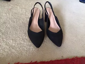 Shoe Sling back Black Faux Suede, 6.5cm High Heel Pointy Toe, Size 8 Novo NEW - Picture 1 of 7
