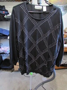 Alfred Dunner Damenpullover schwarz L/S Baumwollmischung Übergröße 3X neu ohne Etikett - Bild 1 von 6