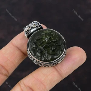 Natural Moldavite Gemstone Pendant Vintage 925 Sterling Silver Jewelry For Women - Picture 1 of 9