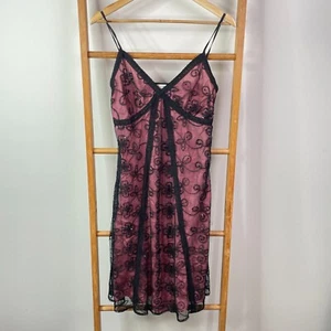 Sarah Jane Slip Dress Women 10 Black Pink Lace Sleeveless Knee Length Silk Lined - Picture 1 of 10