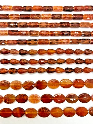 Fire Agate FACETED Approx. Rectangle 13.5x6.5mm Teardrop 12x7.5 mm Oval 16x12mm - Image 1 of 4