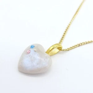 Mother of pearl puffy love heart Necklace gold rainbow rhinestone pendant fairy - Picture 1 of 4