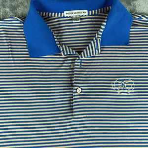 Camisa Polo Peter Millar Para Hombre Azul Real Naranja Rayas Mangas Cortas Algodón L - Imagen 1 de 11