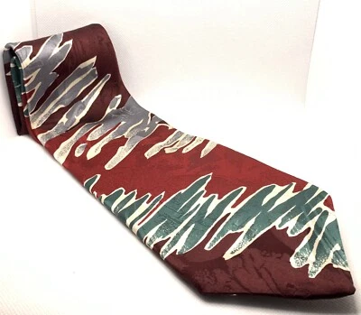 Men’s Albert Nipon Abstract Necktie 100 % Silk Tie Designer Red Green Gray Waves - Image 1 of 4