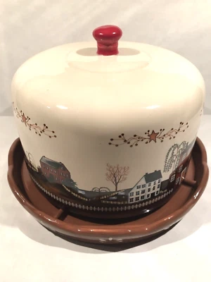 Prato e cobertura para bolo queijo fazenda rural e terra tema cerâmica vintage - Imagem 1 de 4