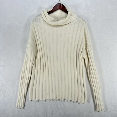 Anthropologie Moon River Sweater Womens Medium Ivory Ribbed Knit Turtleneck - Image 1 of 4