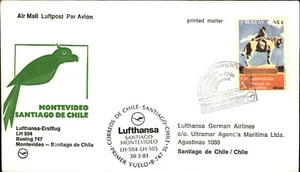 LUFTHANSA LH504 First Flight MONTEVIDEO - SANTIAGO DE CHILE Stamp Stamp URUGUAY - Picture 1 of 2