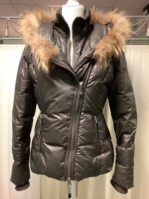 Abrigo Chaqueta Bod & Christensen Asimétrico Doble Cremallera Cuero Borde Con Capucha Puffer S/M Foto 1 de 4