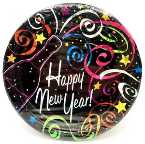 Champagne Wishes Black New Year's Eve Holiday Cocktail Party 7" Dessert Plates - Picture 1 of 1