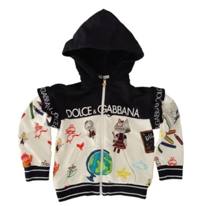 DOLCE & GABBANA Kids Sweater Black White Animal Print Hooded s.Tag 4 RRP $600 - Picture 1 of 5
