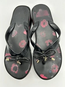 KATE SPADE black Platform Flip Flops With Red Flowers Size 6 - Picture 1 of 6